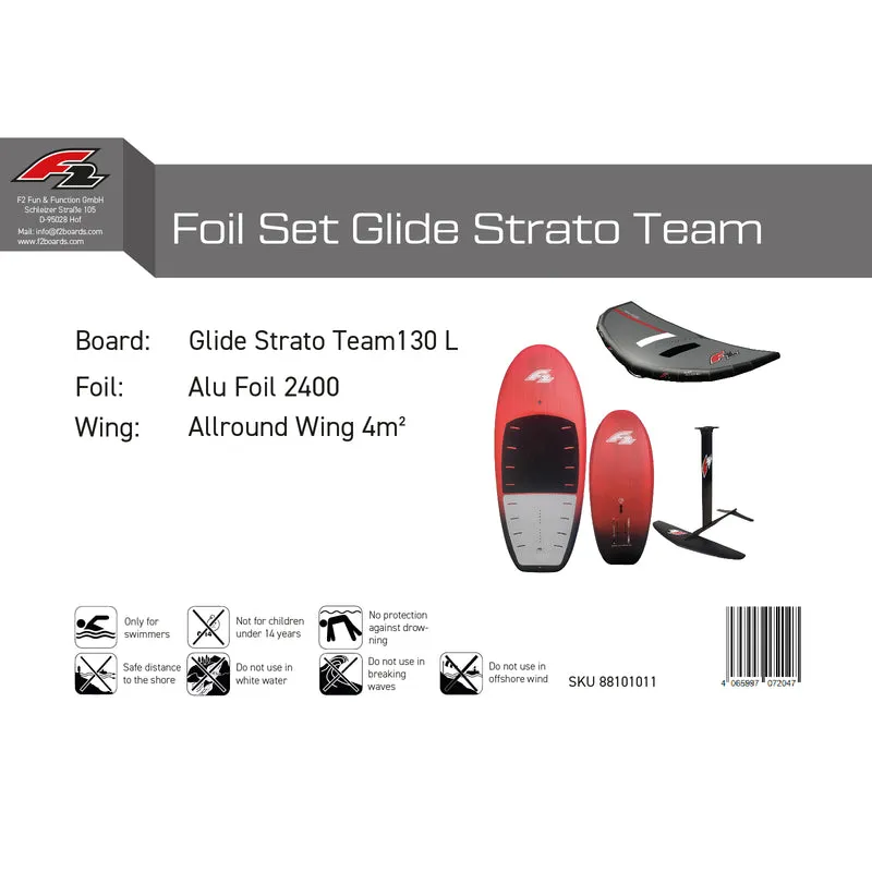 F2 Set Foilboard Glide Strato Team Rot 130L + Alu Foil 2400 + Wing 4qm