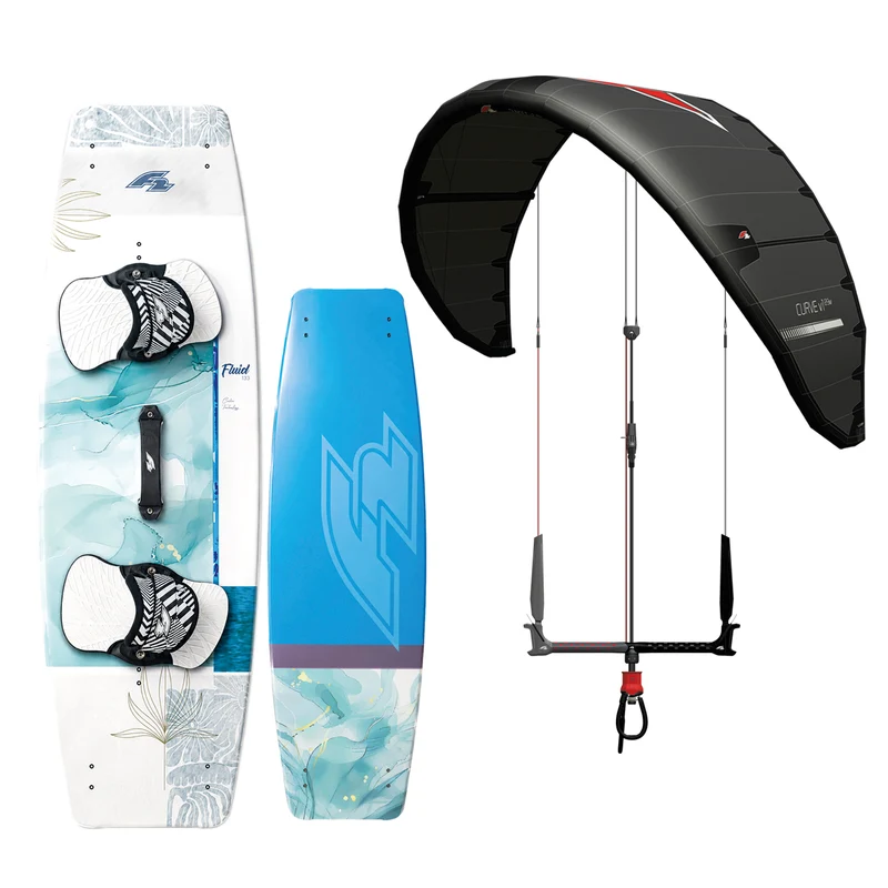 F2 Damen Set Kite Curve 15qm + Kiteboard Fluid 137cm + Control Bar 52cm