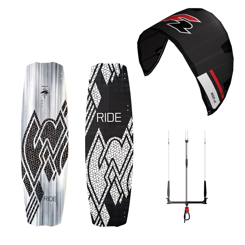 F2 Set Kite Ride V5 5qm + Kiteboard Ride White Icon 141cm + Control Bar 46cm