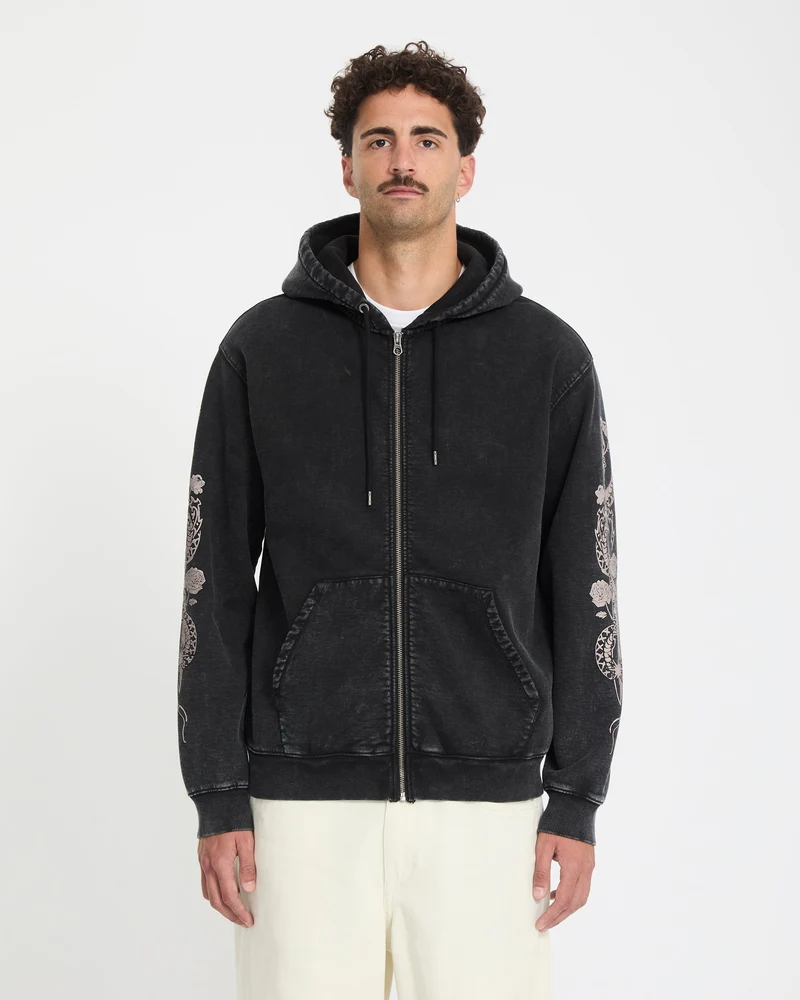 Die By The Stone Zip Hoodie - Light Acid Black