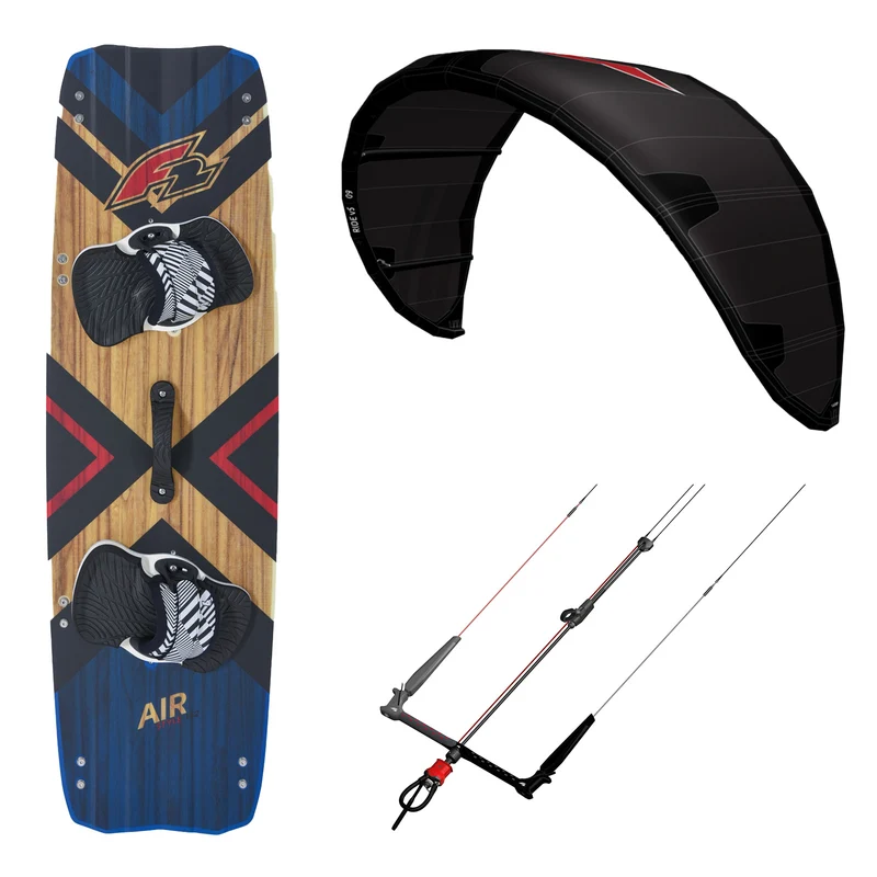 F2 Set Kite Ride V5 mit Kiteboard Air Wood und Control Bar Größen wählbar