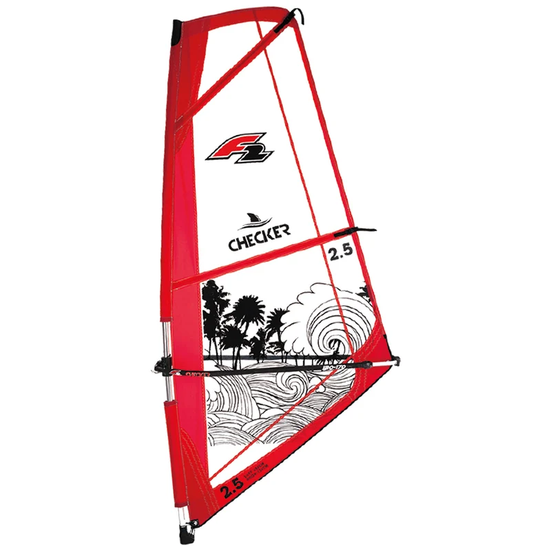F2 Windsurf Segel Checker Kid Komplett Rigg 1,5-5,5qm Größe wählbar Rot