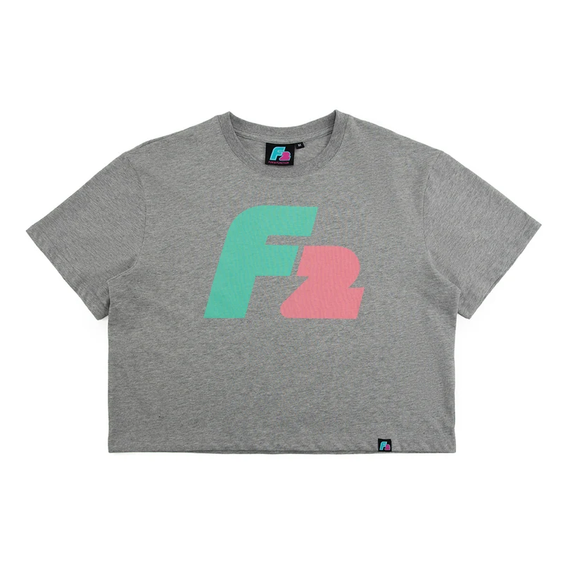 F2 Retro T-Shirt Strato Ash Damen Crop Top Tshirt Grau - Größe wählbar