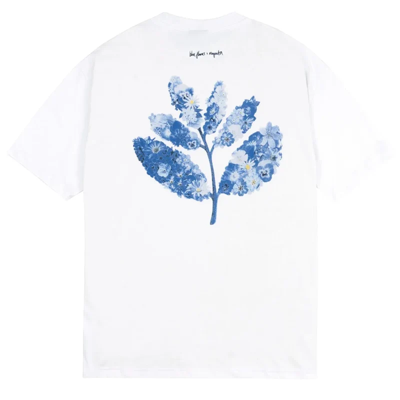 Magenta Blue Flowers Collab Tee White