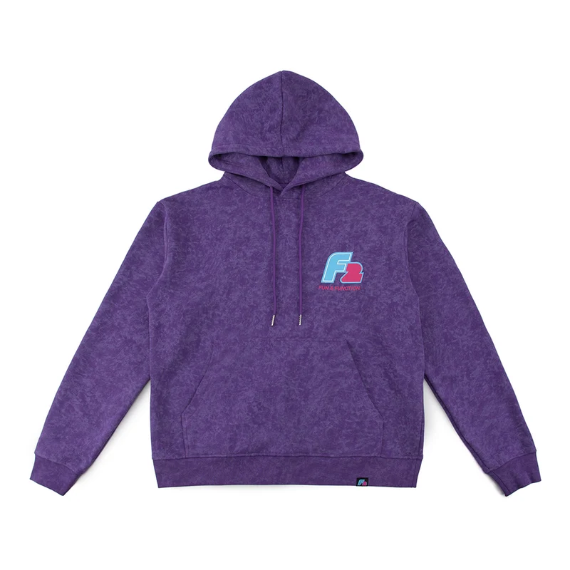 F2 Retro Rave Hoodie Plum Stonewashed Sweatshirt Pullover Lila - Größe wählbar