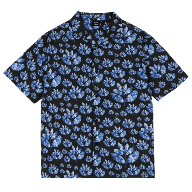 Magenta Blue Flowers Collab Shirt Black