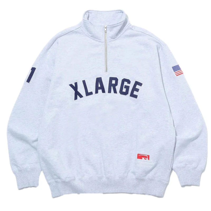 X Large Half ZIP Arch Logo Grey