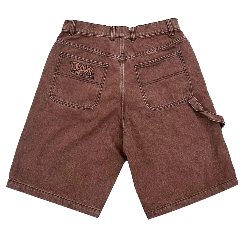 Op1um Short Denim Baggy Pants Brown