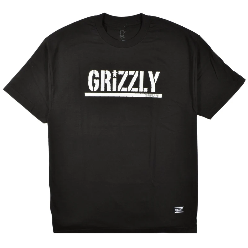 Grizzly T Shirt Script Black White