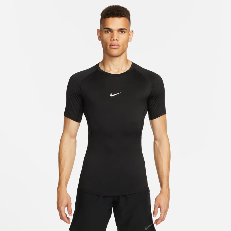 NIKE M NP DF Tight Top SS Funktionsshirt Schwarz Weiß