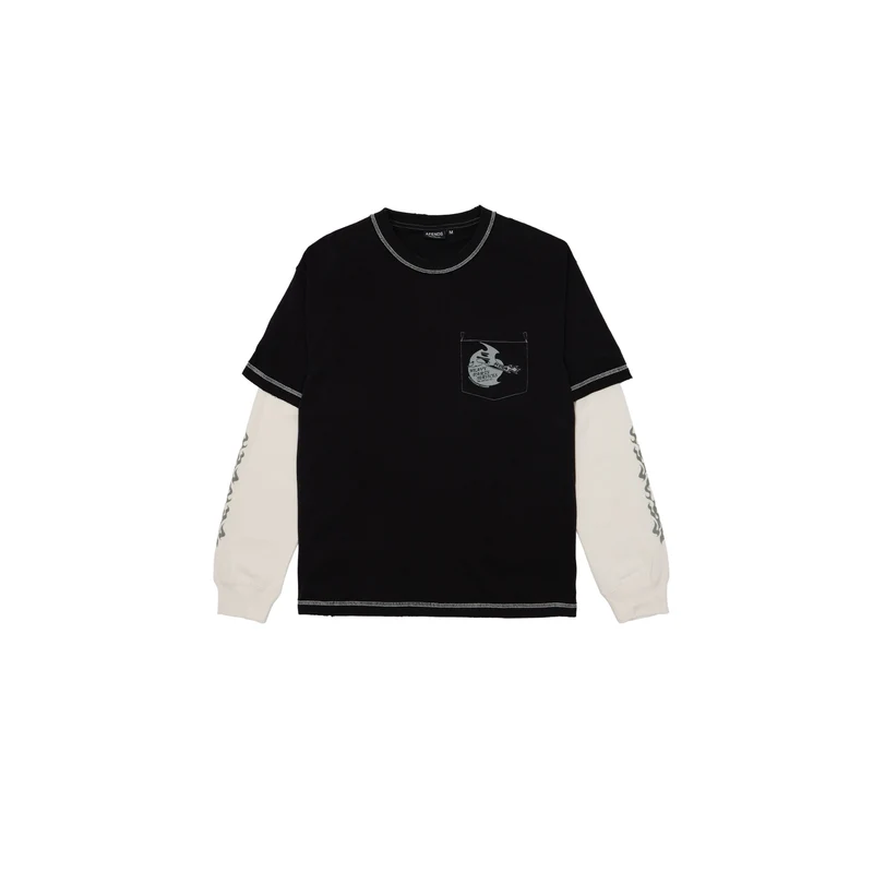 Afends Heavy Parts Layered Waffle Long Sleeve Tee - Stone Black