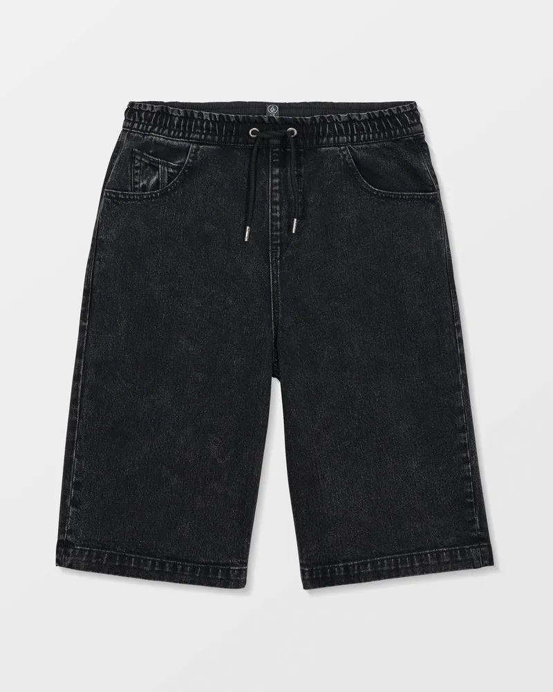 Freazy Loose Denim Elasticated Waist Shorts - Blackity Black - (KINDER)