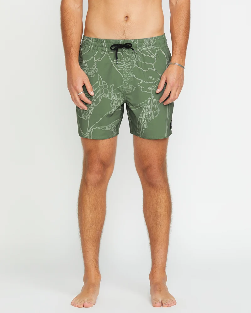 Lido Print Trunk 16" Boardshorts - LIGHT OLIVE