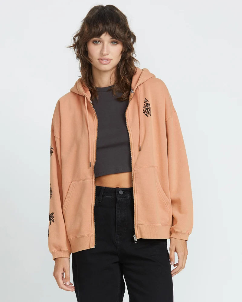Stone Art Up Zip Kapuzenpullover - SAND BROWN