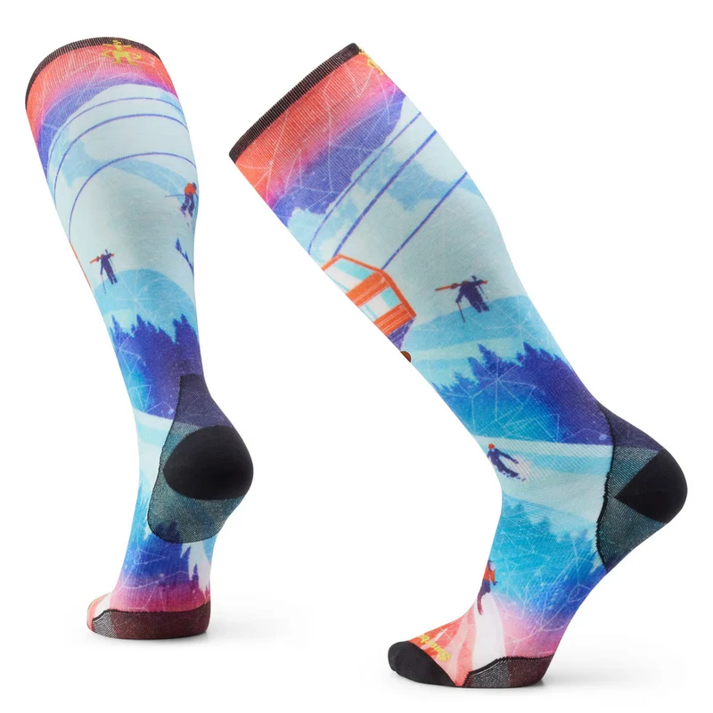 Smartwool Ski Ski Day Print Over The Calf Laguna Blue Capri Socks - Winter 2025/2026