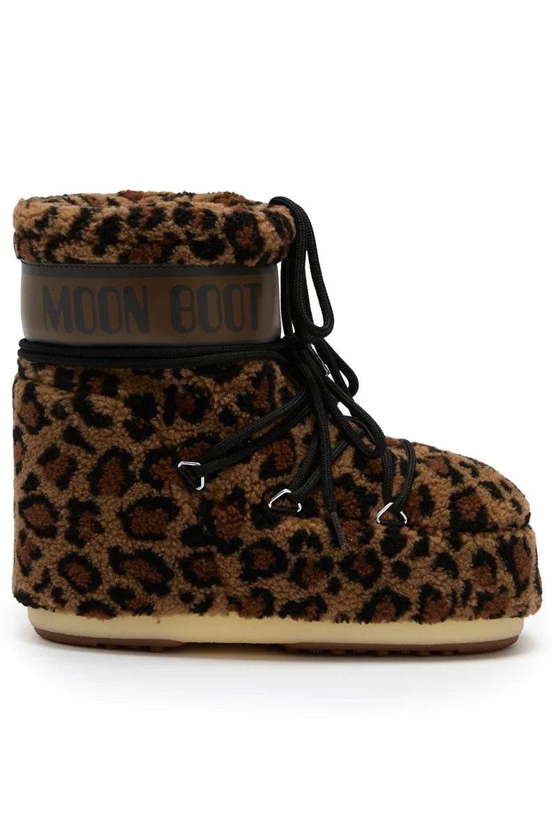 Moon Boot Damen Stiefel Icon Low Fleece Leopard Cognac/Cocoa