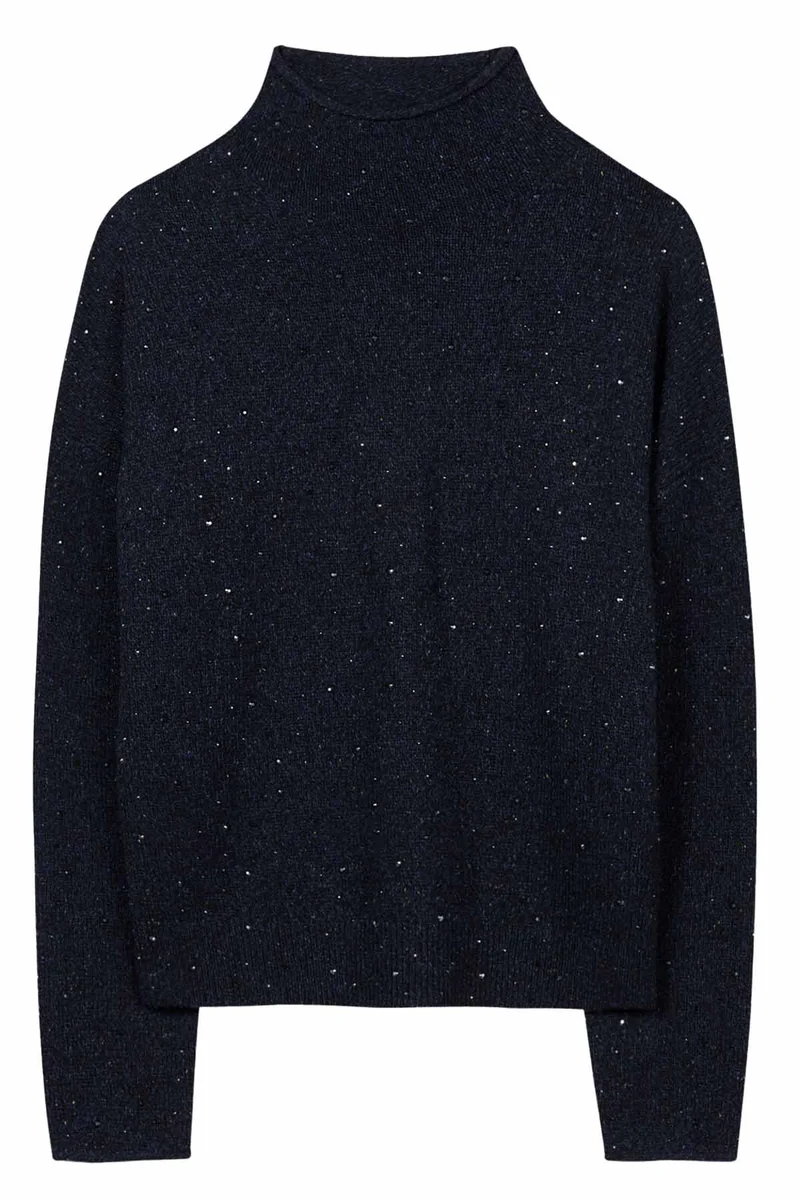 Luisa Cerano Damen Turtleneck mit Schmucksteinen Winter Navy