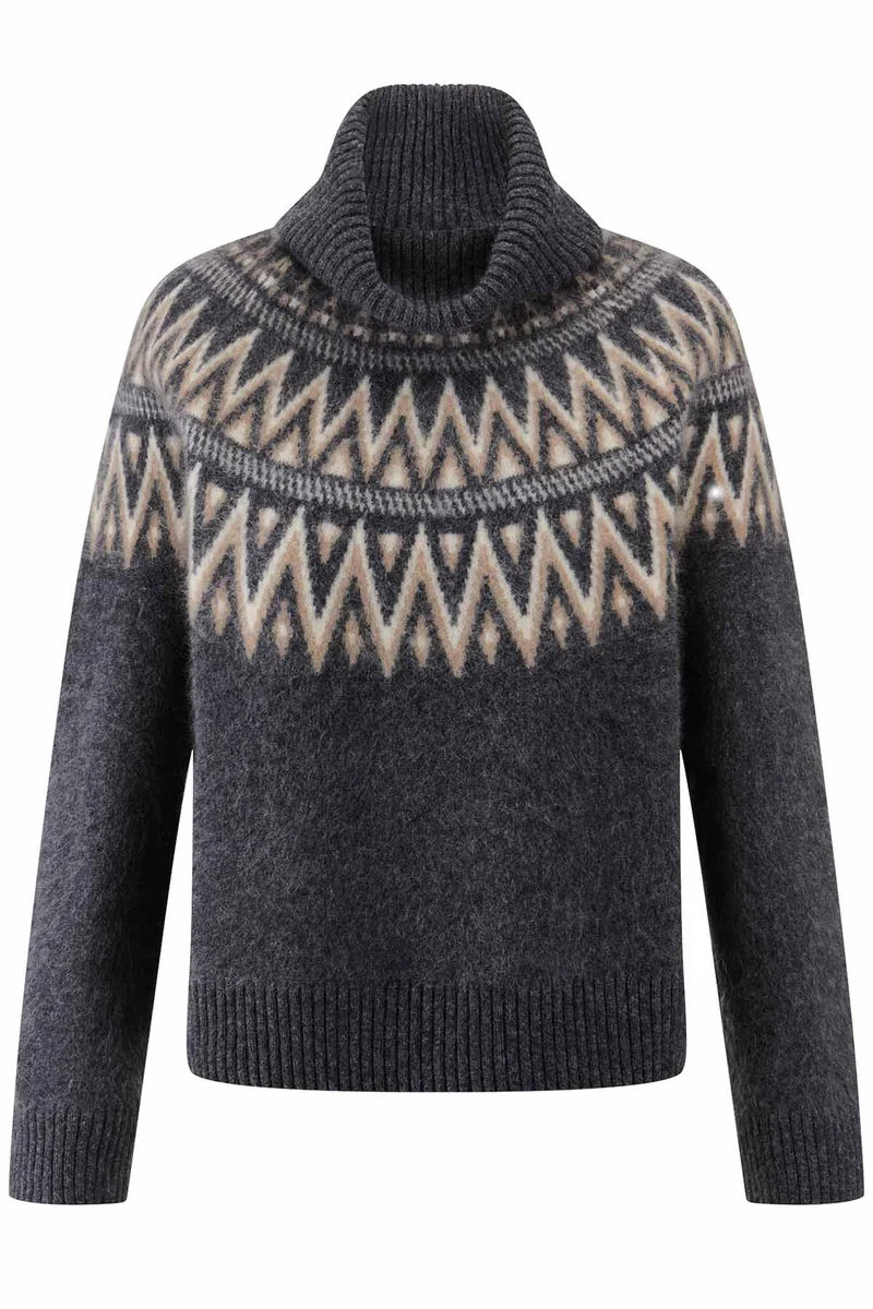 Riani Damen Rollkragenpullover mit Jacquardmuster Coal Patterned
