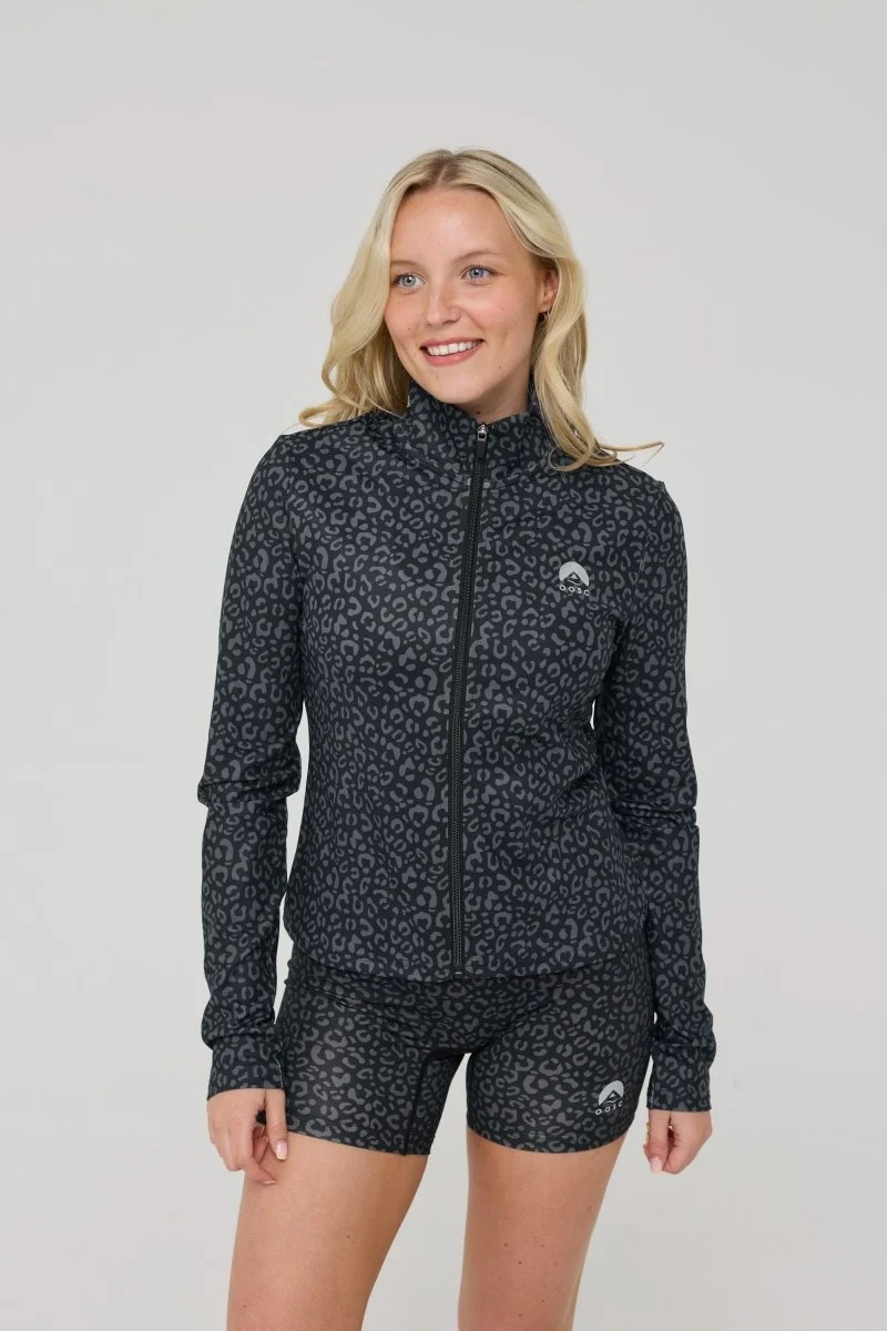 Infinite Cropped Zipped Jacket - Black Leopard