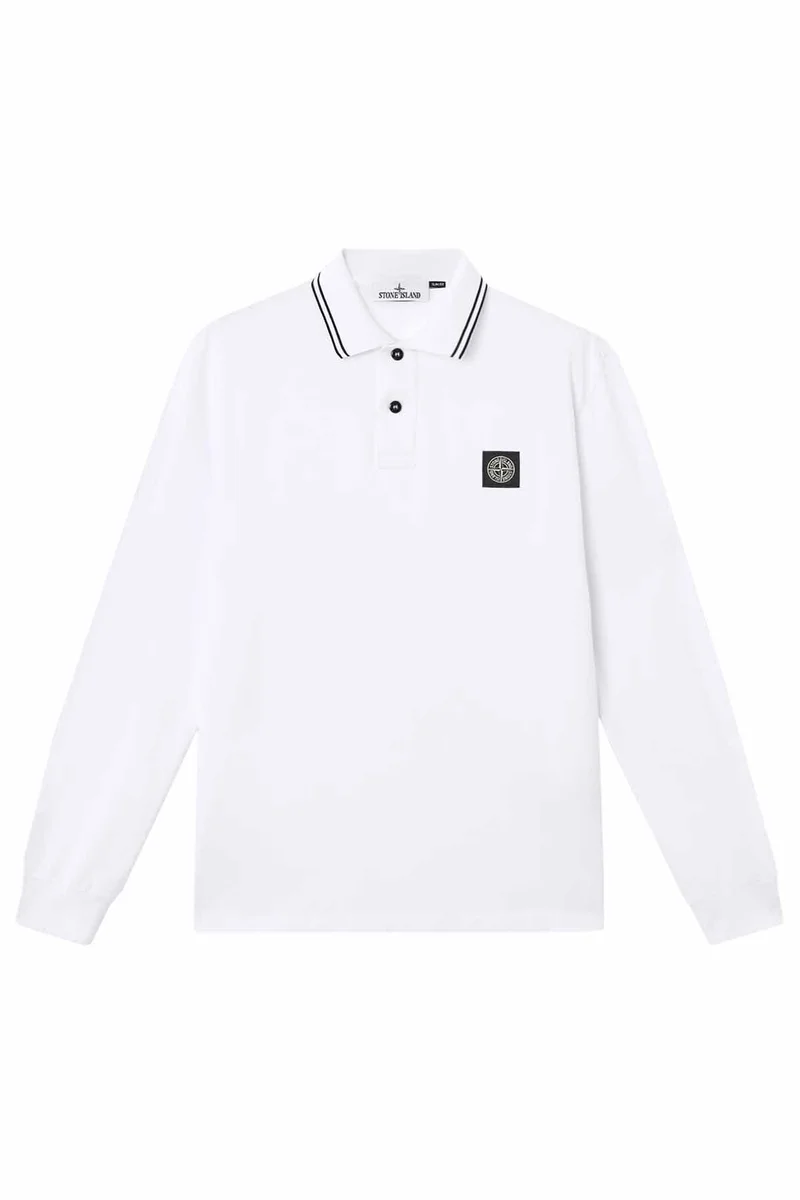 Stone Island Herren Langarm Poloshirt Weiss