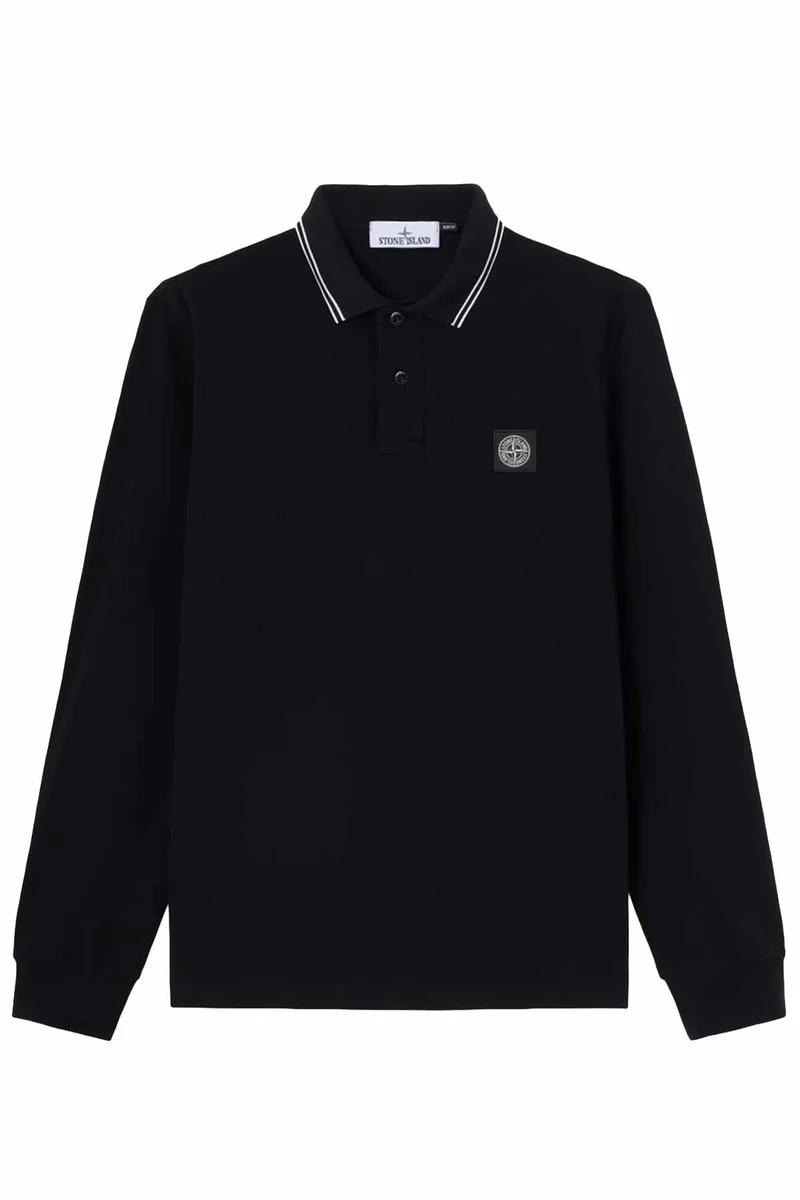 Stone Island Herren Langarm Poloshirt Schwarz
