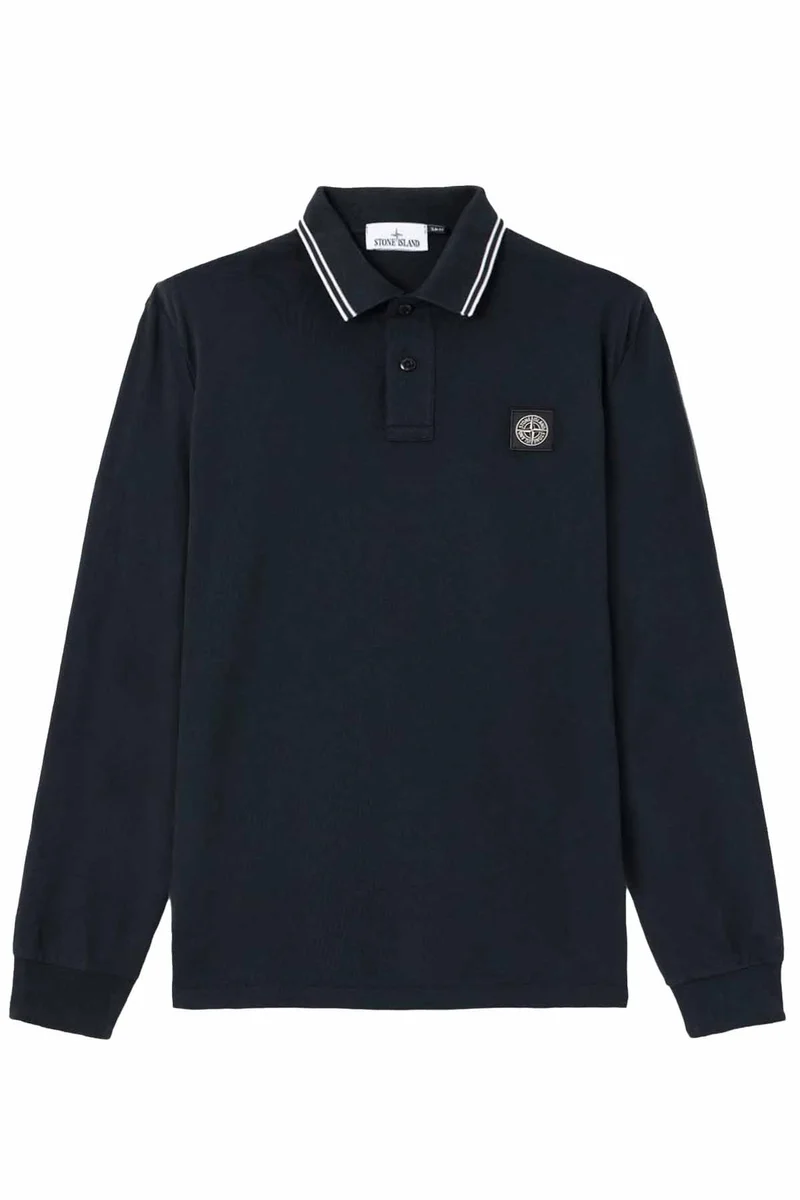 Stone Island Herren Langarm Poloshirt Meeresblau