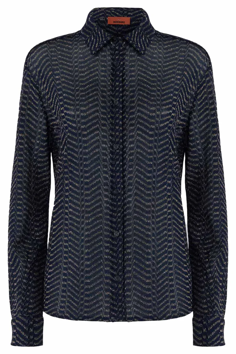 Missoni Damen Bluse aus Viskose-Lamé mit Greek-Key-Muster Blau/Gold