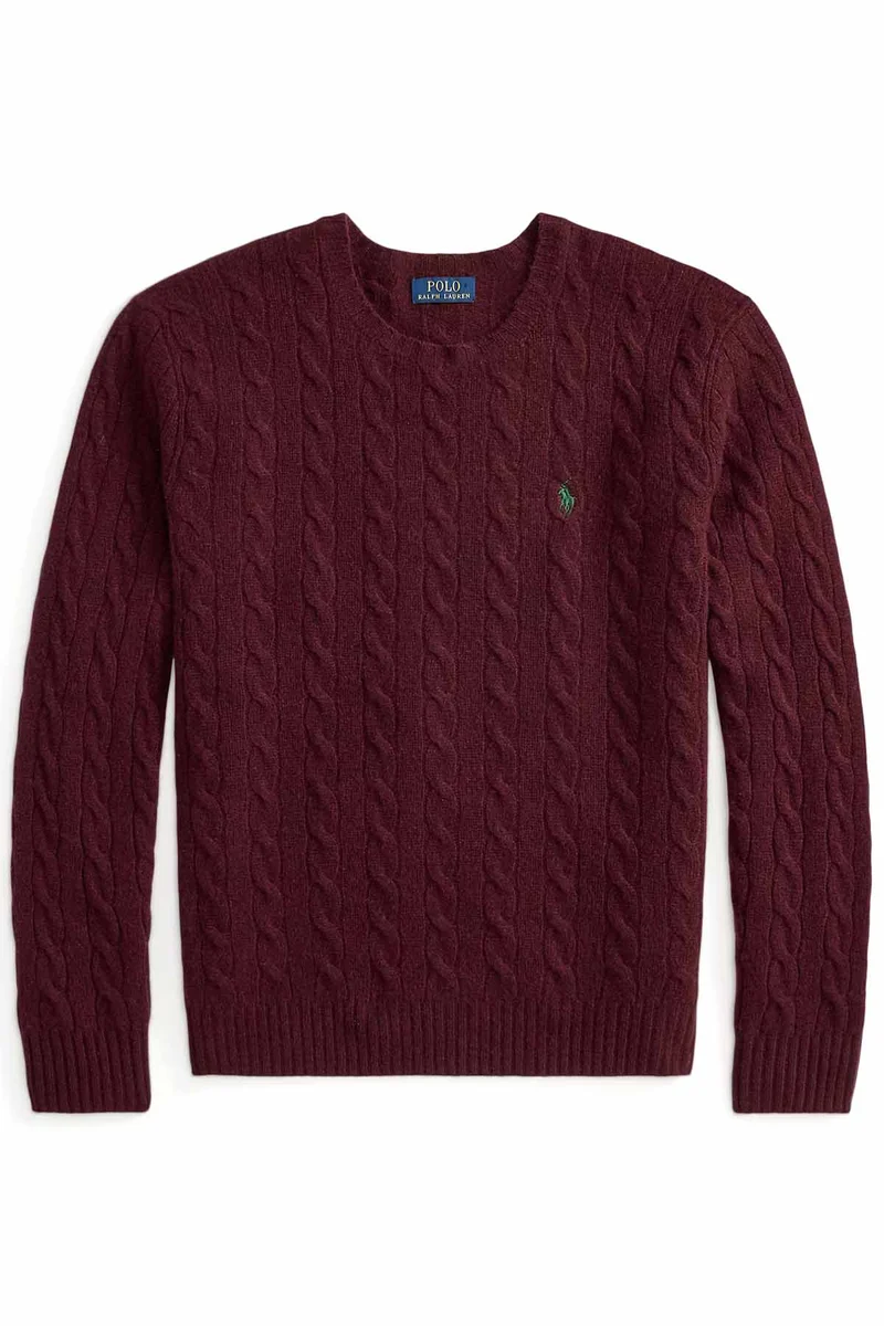 Polo Ralph Lauren Herren Strickpullover mit Zopfmuster Aged Wine Heather