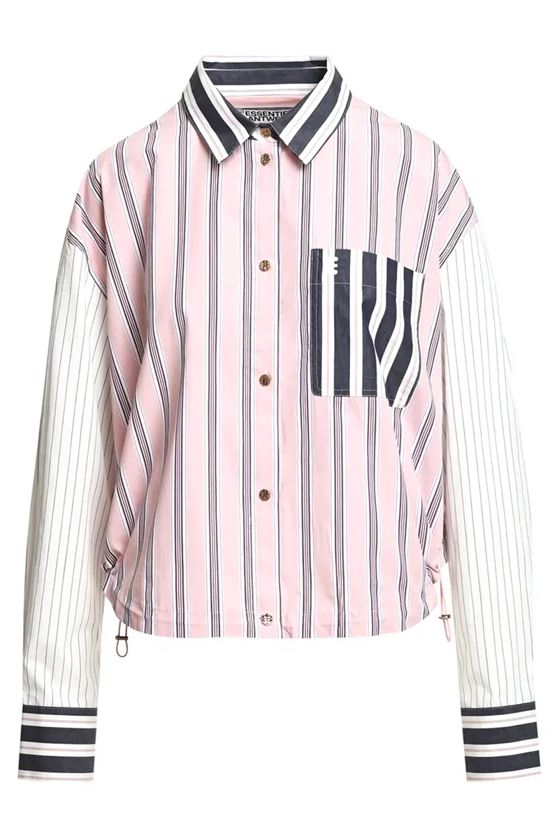 Essentiel Antwerp Damen Patchwork-Bluse mit Streifen Kozef Hellrosa/Weiss