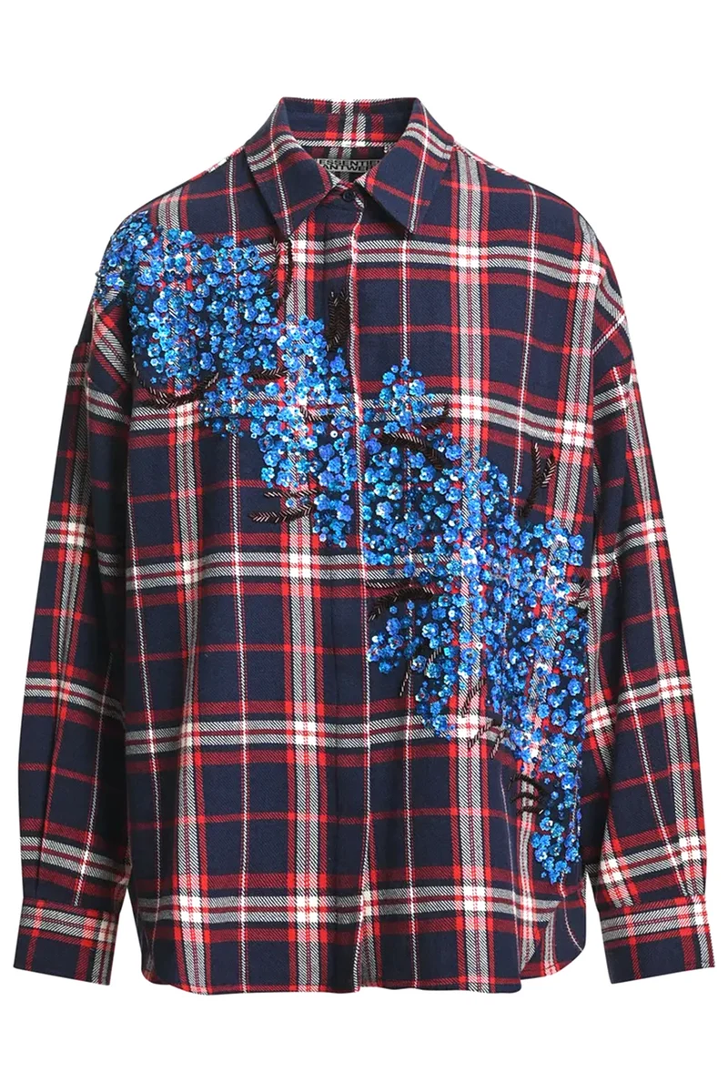 Essentiel Antwerp Damen Oversized-Bluse mit Karomuster Kirke Blau/Rot