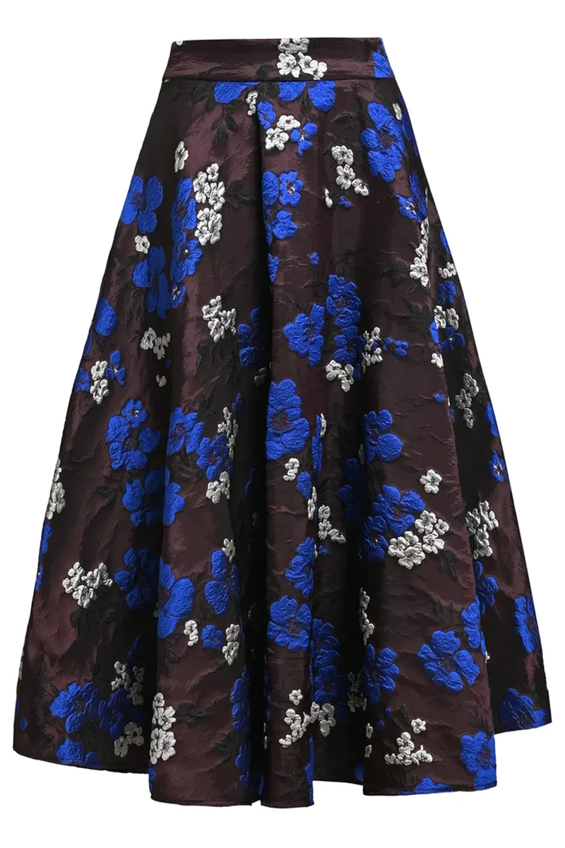 Essentiel Antwerp Damen Jacquard-Midirock mit Blumenmuster Kathyanne Blau/Braun