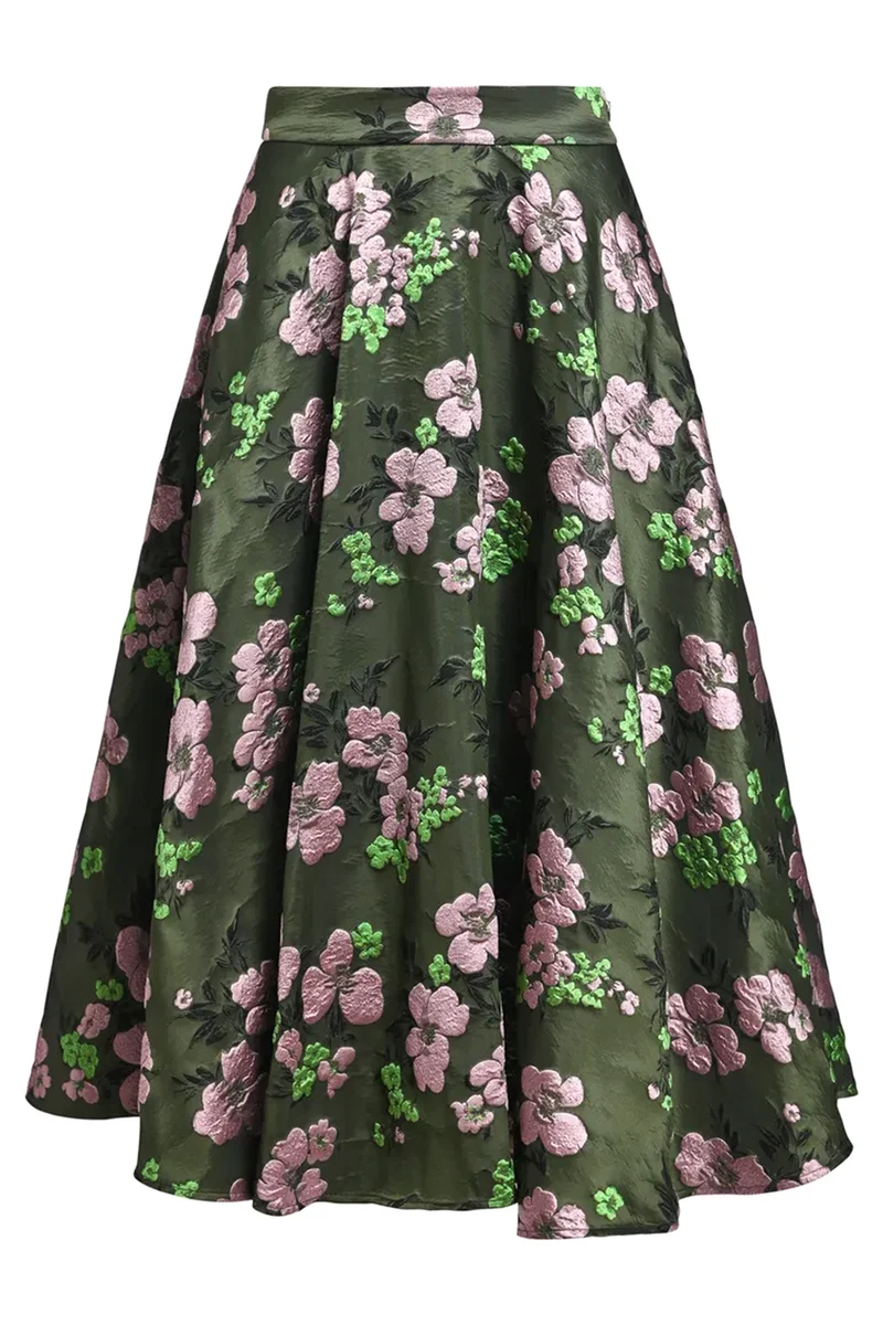 Essentiel Antwerp Damen Jacquard-Midirock mit Blumenmuster Kathyanne Grün/Rosa