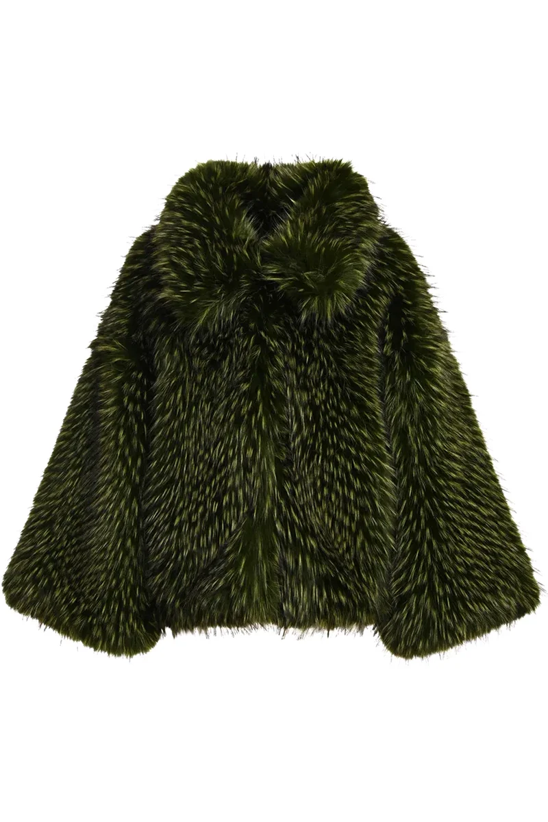 Essentiel Antwerp Damen Oversized-Kunstfelljacke Kastanje Olive