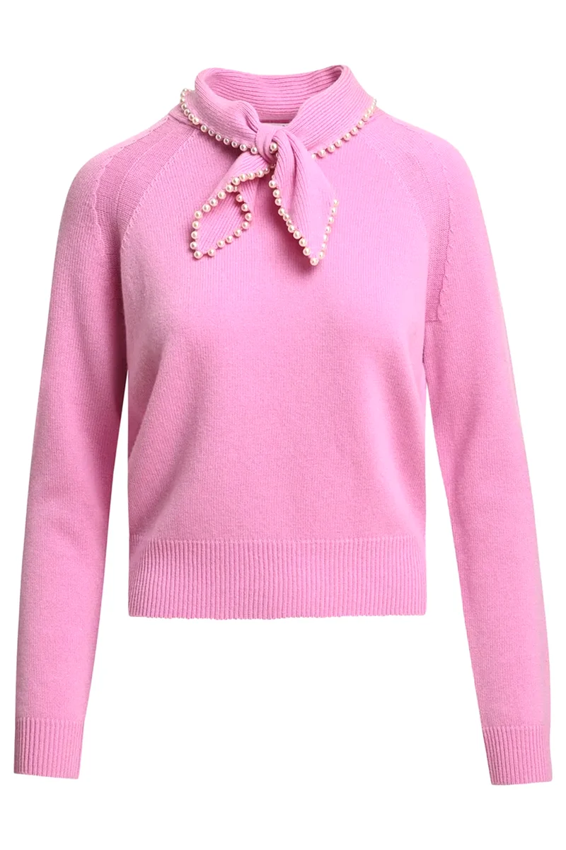 Essentiel Antwerp Damen Wolle-Kaschmir-Pullover mit Schleifenkragen Kasa Rosa