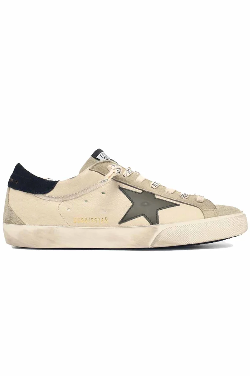 Golden Goose Herren Sneaker Super Star Cream/Grey/Olive Green/Dark Blue