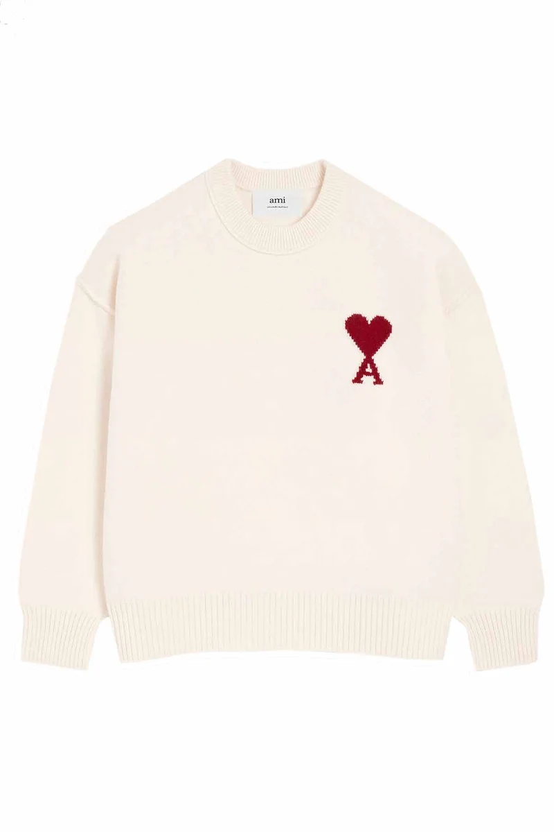AMI Paris Herren Strickpullover Off-White/Rot