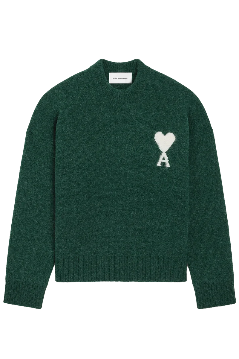 AMI Paris Herren Strickpullover Flaschengrün/Ecru