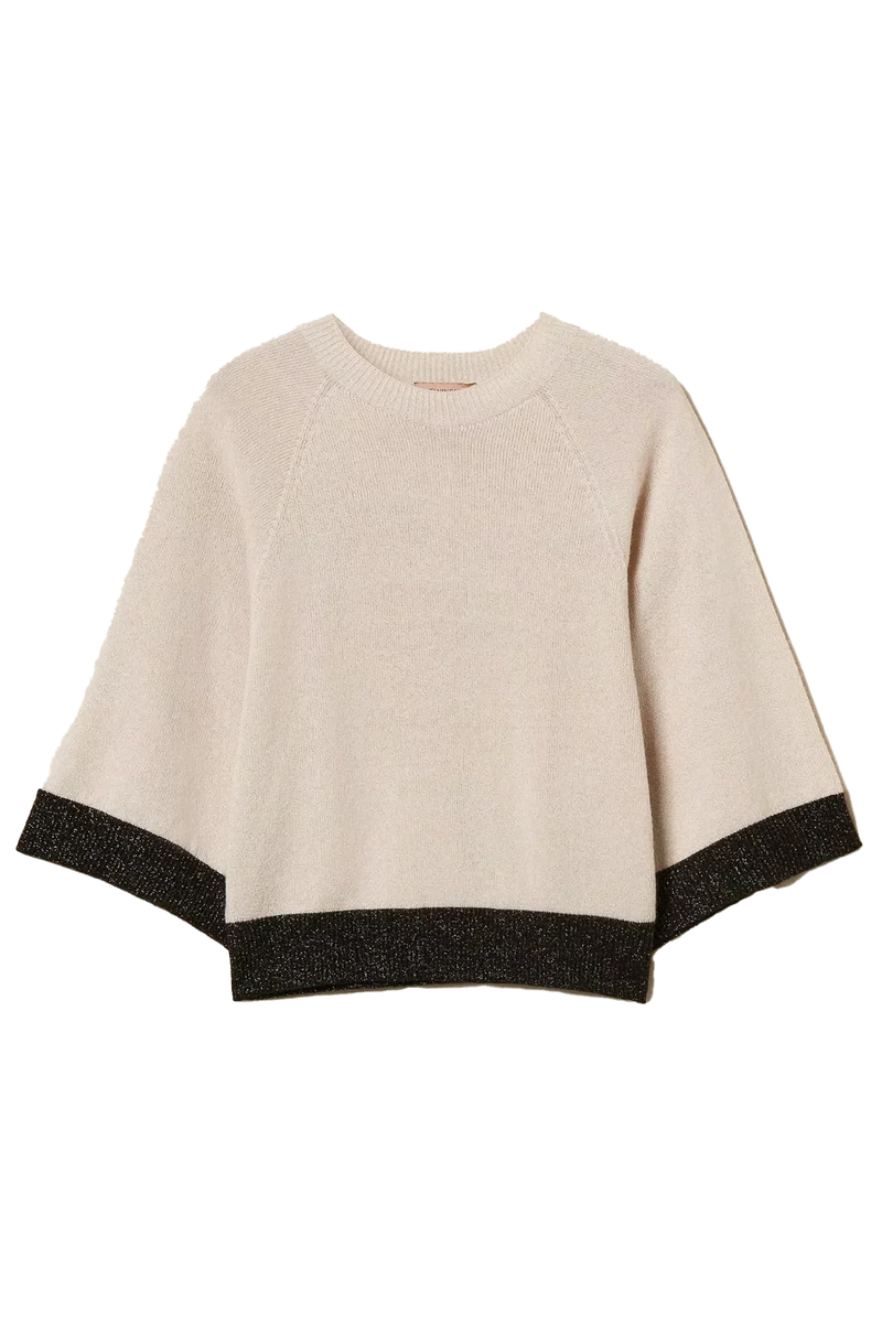 Twin Set Damen Cropped-Pullover mit Lurex Beige