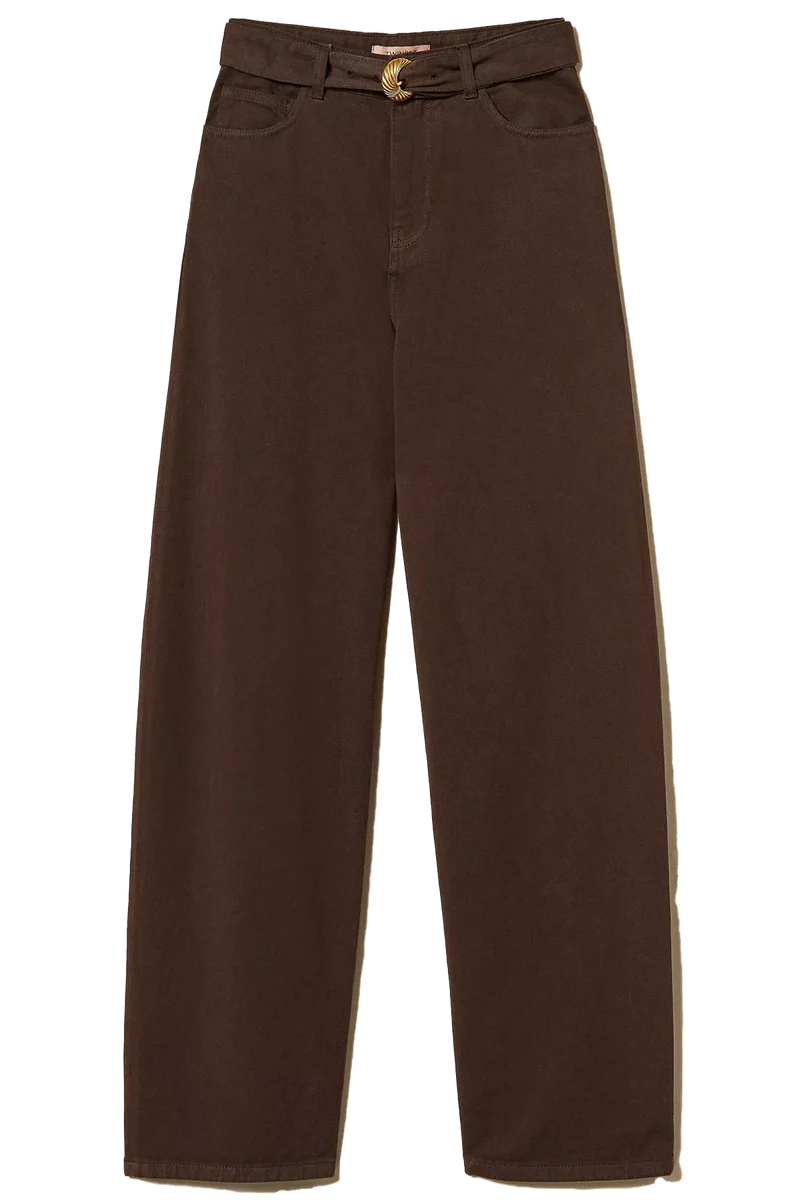 Twin Set Damen Barrel-Hose aus Bull mit Gürtel Braun