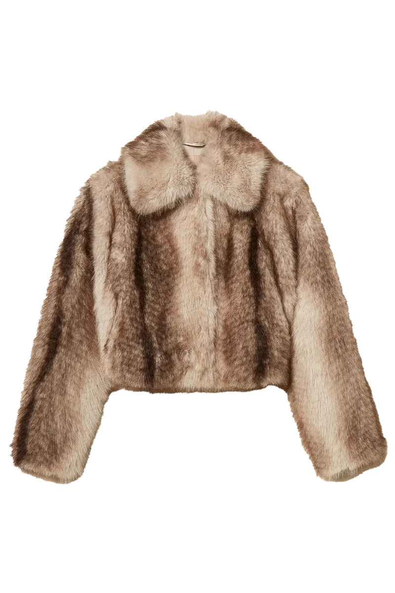 Twin Set Damen Jacke aus Kunstpelz Beige/Braun