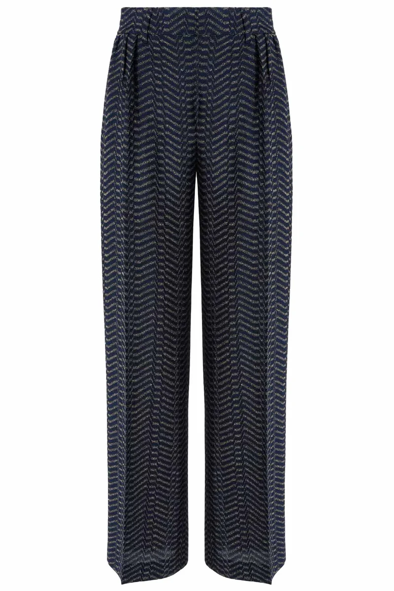 Missoni Damen Hose aus Viskose-Lamé mit Greek-Key-Muster Blau/Gold