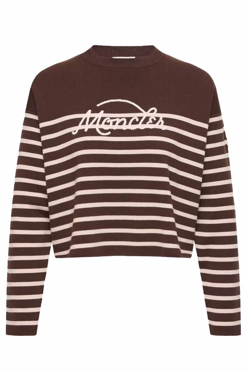 Moncler gestreifter Damen Strickpullover Braun