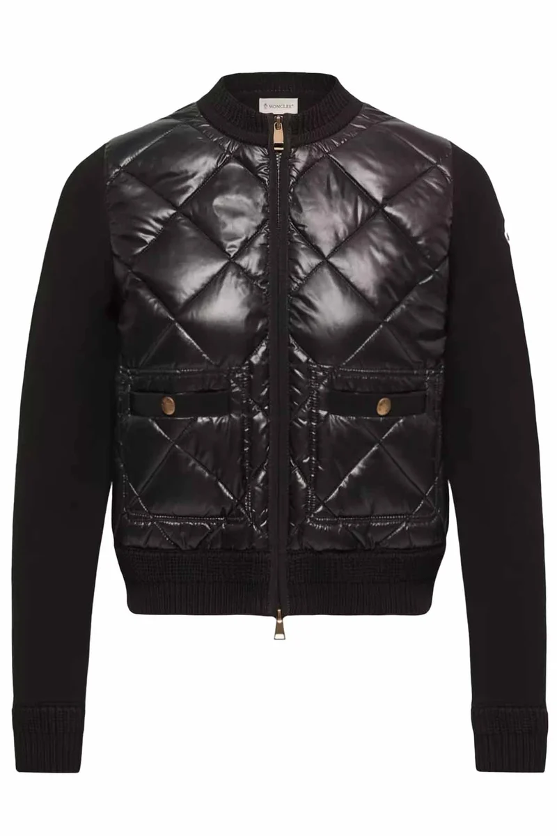 Moncler Damen Strickjacke mit Daunenfront Schwarz