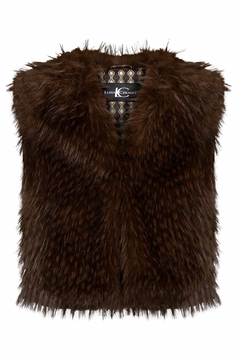 Luisa Cerano Damen Boho-Weste in Fell-Optik Marone