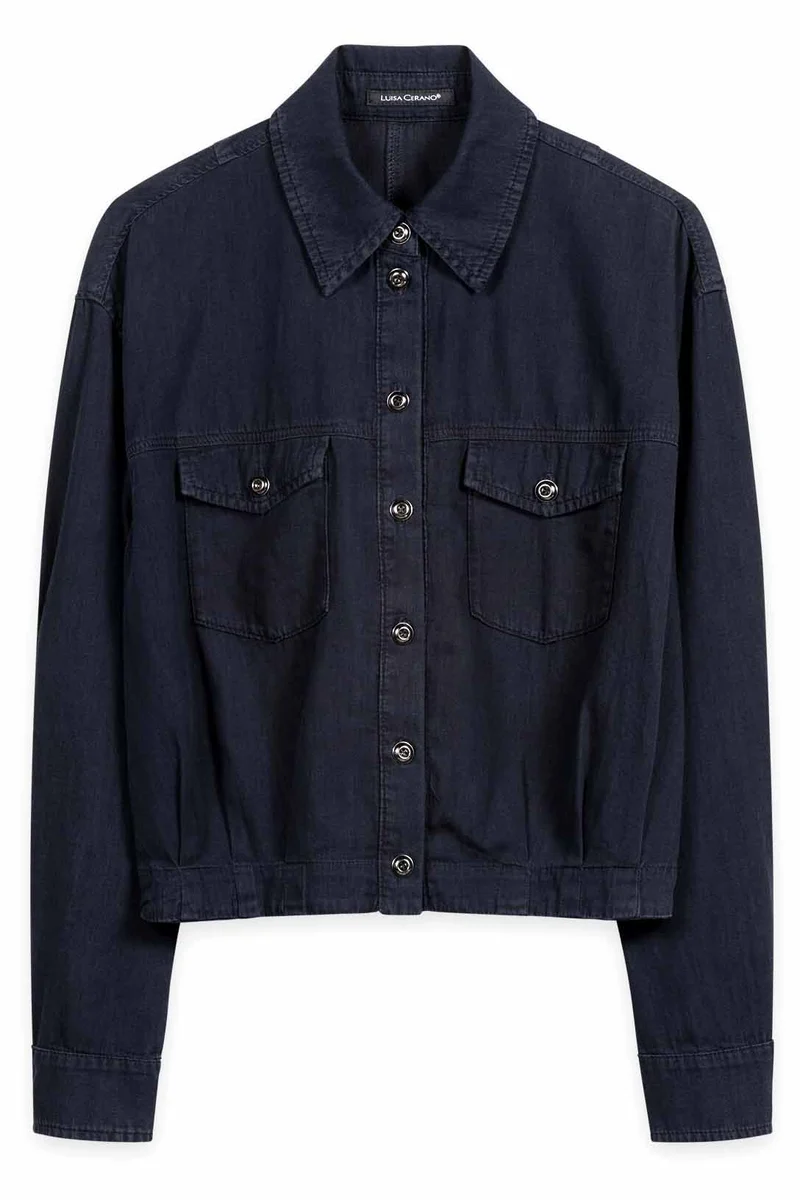 Luisa Cerano Damen Denim-Bluse in Blouson-Optik Denim Blue