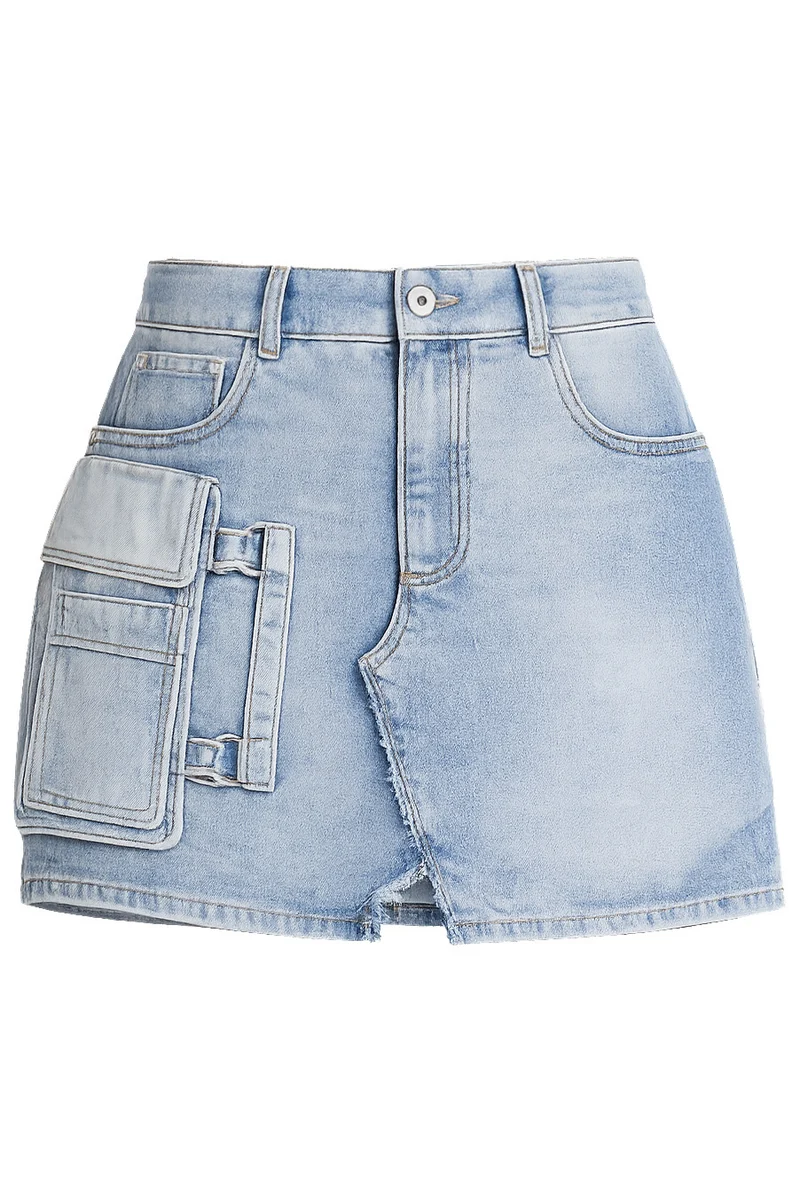 Off-White Damen Pocket Denim Mini Skirt Bleach