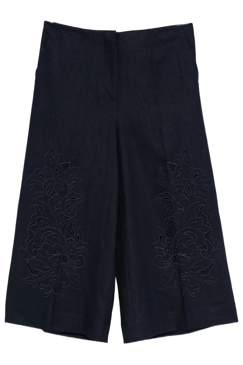 Twin Set Damen Cropped-Hose mit Stickerei Marine Blau