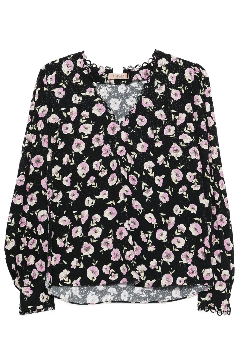 Twin Set Bluse mit Blumenprint Schwarz
