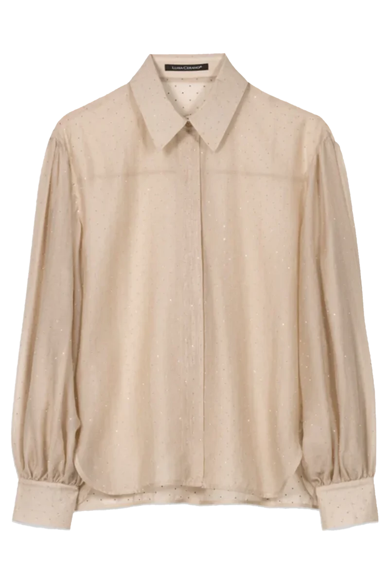 Luisa Cerano Damen Hemdbluse mit Glitzersteinen Beige
