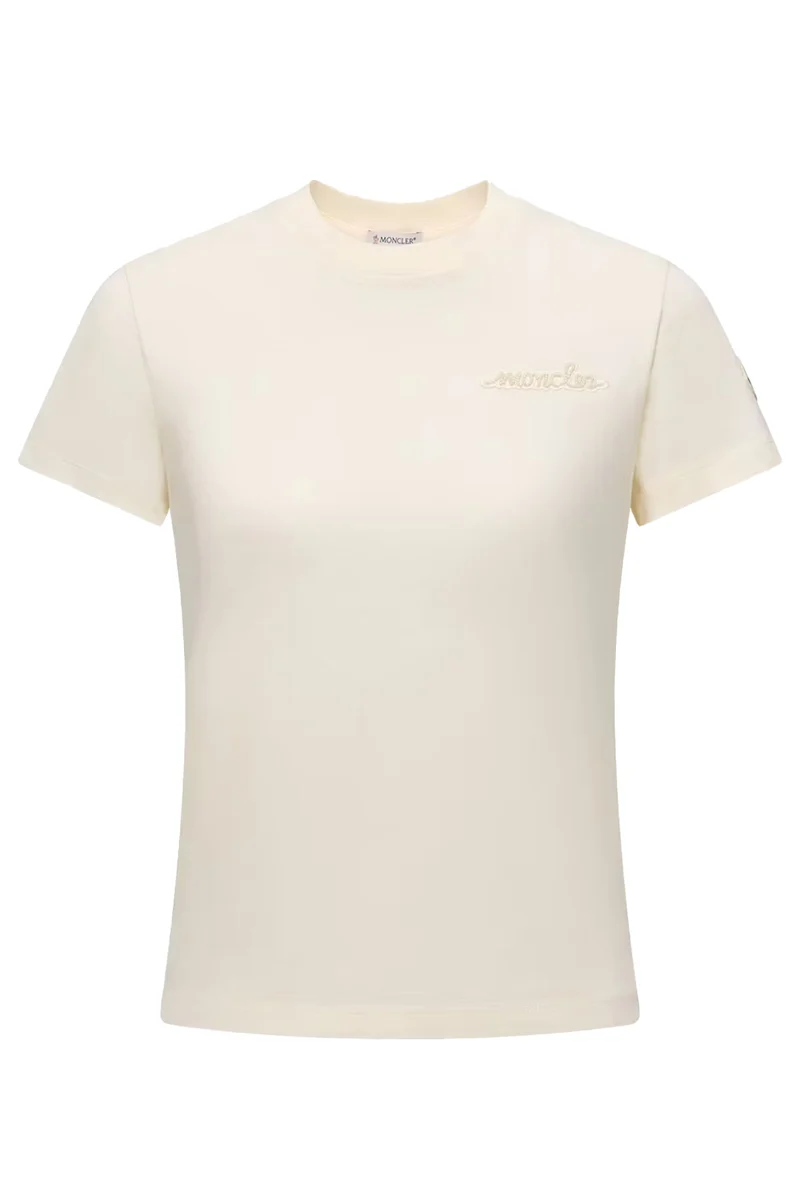 Moncler Damen T-Shirt mit Perlenlogo Weiss